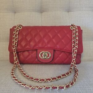Red Vegan Leather Quilted Shoulder Bag - NWT!